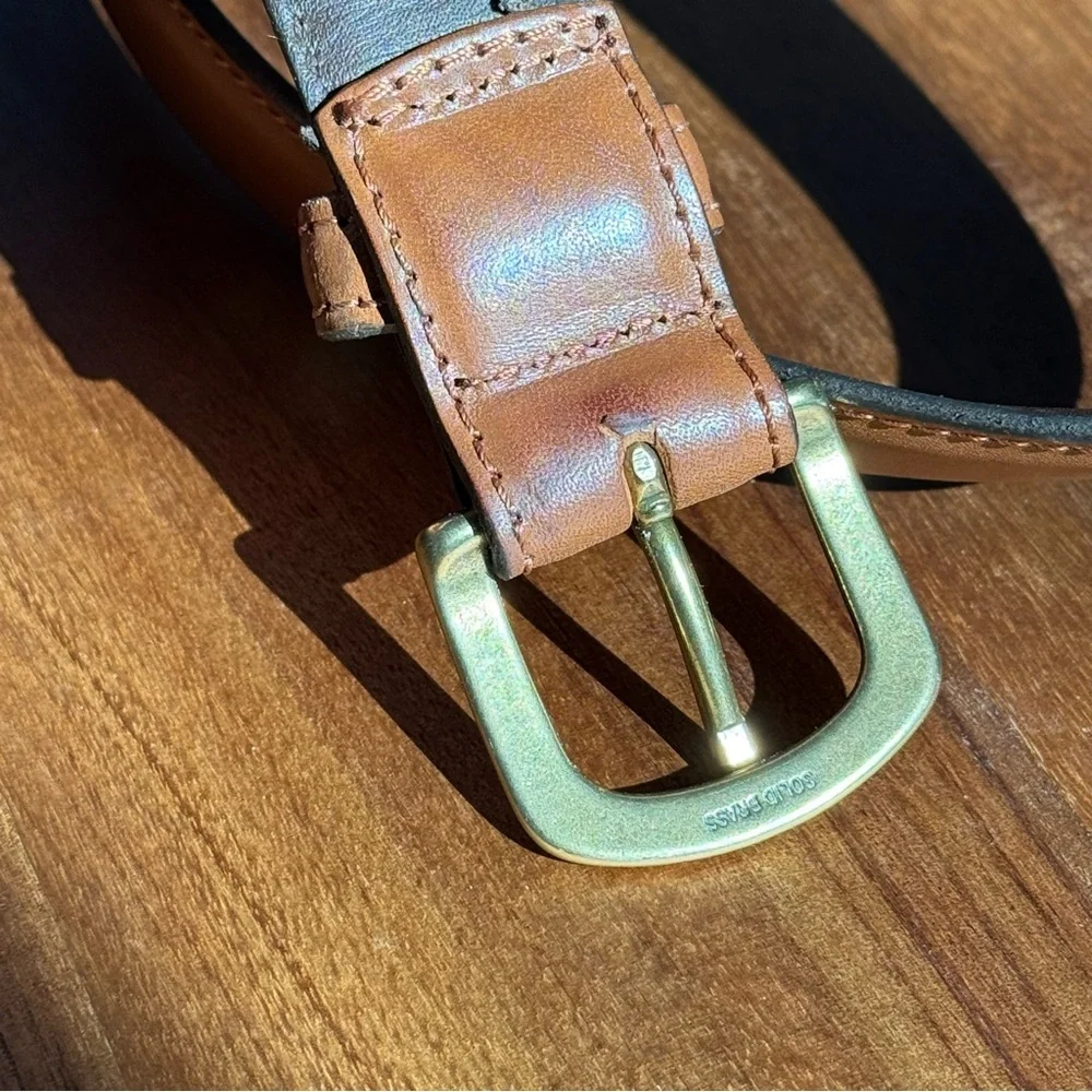 Vintage L.L.Bean 46 Men’s Brown Leather Belt Solid Brass Buckle Made in Turkey